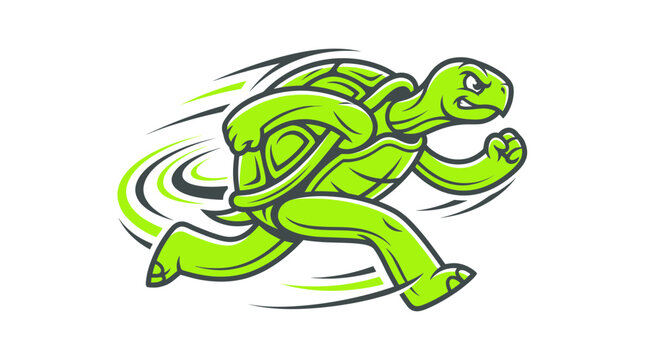 Fast Turtle Running Cartoon Mascot, Speed Concept