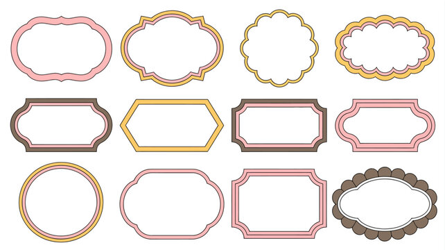 decorative frames vector illustration frame border ornament pattern design template label tag scalloped oval rectangle circle pink gold brown white background