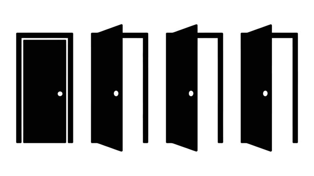 four door silhouettes on white background silhouette black entrance exit opening closed architecture building interior exterior threshold pathway access entranceway doorway
