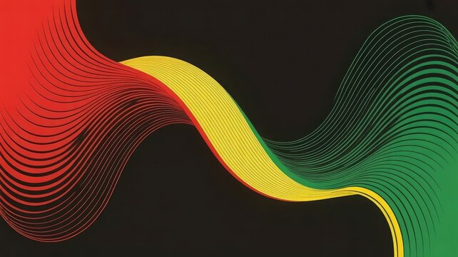 Red, yellow, and green flowing parallel lines on black background