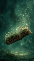 Fototapeta premium An ancient book floats midair, pages glowing with magic