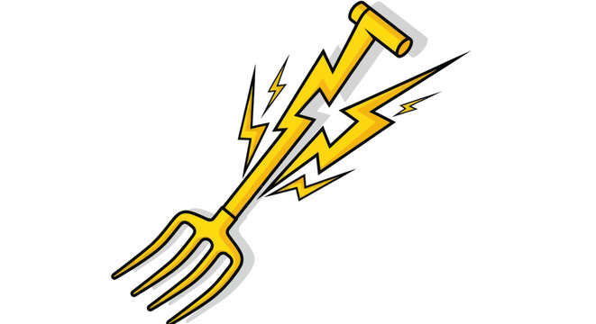 Golden Pitchfork with Lightning Bolts