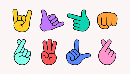 Fototapeta premium Modern Cartoon Hand Gesture Sticker Set with Bold Outline and Bright Colors