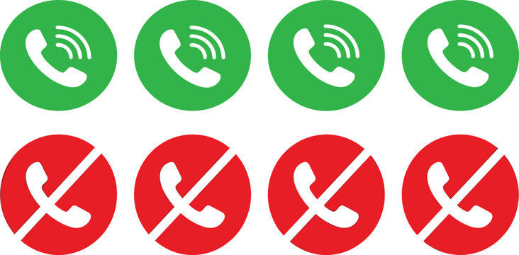 Phone call accept and reject icon collection vector illustration featuring incoming communication symbols for customer support and telecommunication applications