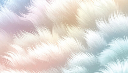 Luxury pastel fur vector background. Elegant colorful fluffy texture with soft wavy hair and rainbow shading. Beautiful unicorn fleece pattern for fantasy chic designs, fashion, and cute backdrops. © Bediha Duru Öksüz