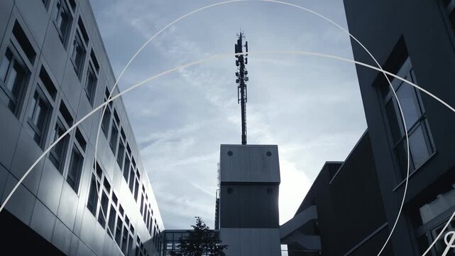 Mobile telecommunication tower mast antenna sending 5G radia signal