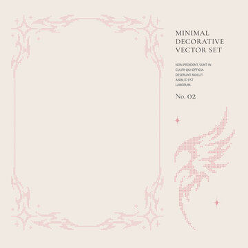 Minimal Y2K Butterfly Vector Posters with Ornamental Pixel Frames and Stars. Trendy Fashion Layout Templates for Branding, Packaging and Editorial Design.