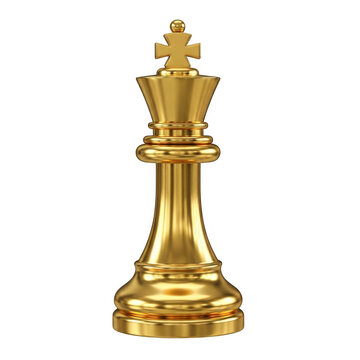 Golden chess king piece isolated on white background