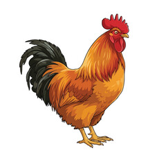 Detailed realistic rooster portrait illustration with cockerel domestic wildlife agriculture livestock colorful realistic illustration portrait standing detailed countryside farmhouse © Shohag