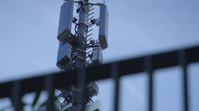Mobile telecommunication tower mast antenna sending 5G radia signal