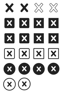 Black X Mark and Cross Icon Set