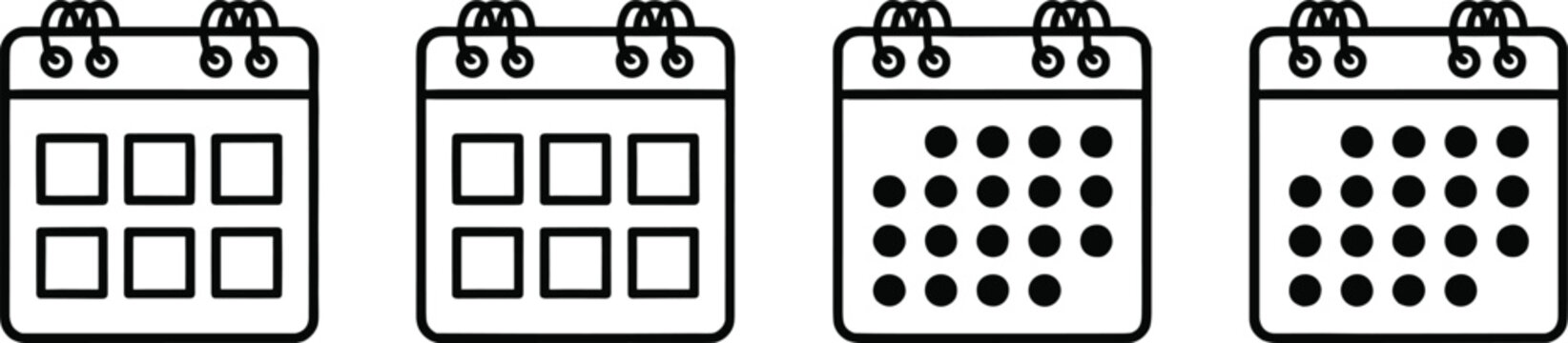 Calendar and scheduling icon collection vector illustration featuring monthly planner date tracking appointment management and event organization symbols