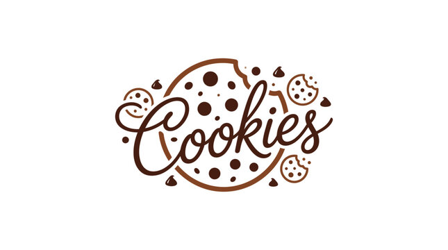 Delicious Chocolate Chip Cookie Logo with "Cookies" Text and Bite Mark