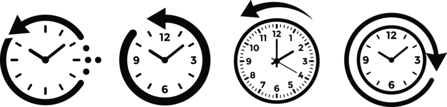 Time management and clock refresh icon collection vector illustration featuring schedule updates synchronization countdown and productivity tracking symbols