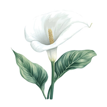 High-resolution watercolor painting vector of Arum Lily Flower, isolated on a white background.