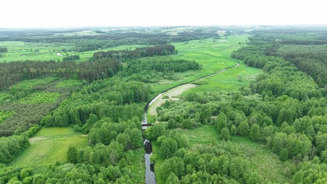 Abandoned Narrow Gauge Railway Bridge &ndash; High Parallax Left Wide Aerial Shot