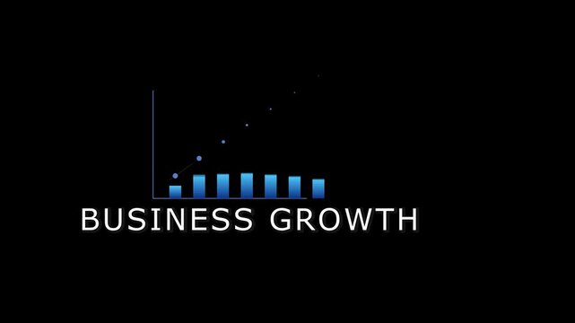 Animated business growth graphs with increasing blue bars on black background