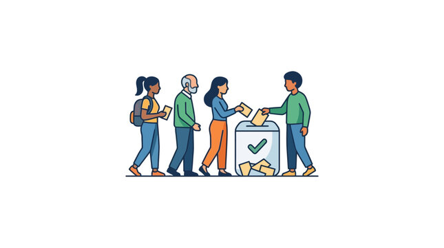 Diverse people casting votes in election, civic duty, democratic process illustration