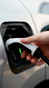 Electric Vehicle Charging Connector Plugged into EV Port