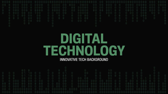 digital technology text on dark binary code background green font data information tech innovative modern futuristic computer programming software networking cyber