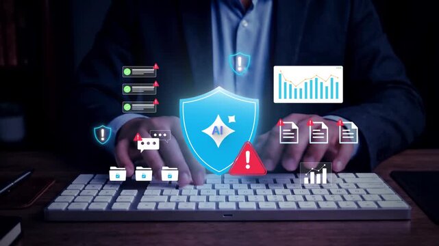AI compliance and risk management interface with enterprise professional monitoring artificial intelligence security governance analytics and cybersecurity protection systems&nbsp;
