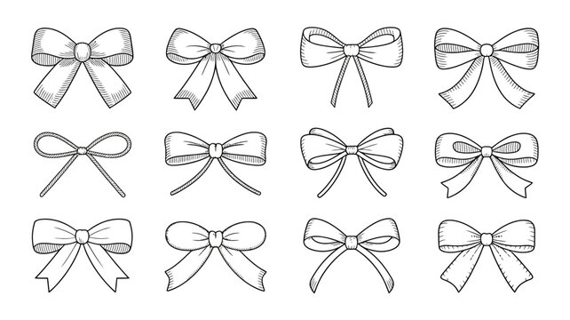 hand drawn bows on white background hand drawn ribbon bow line art illustration vector decorative ornamental festive gift wrapping party celebration simple