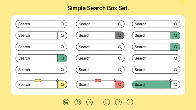 search box set flat icon searchbar input field user interface design graphic element vector illustration web app minimal modern button query