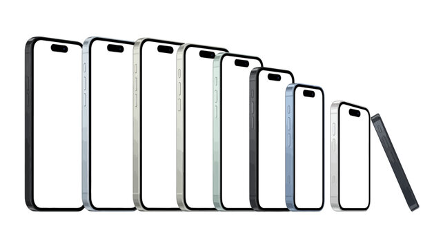 sequence of smartphones vector phones mobile devices illustration technology communication electronics device lineup product display digital gadgets touchscreen tools consumer tech