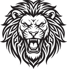 Obraz premium Fierce Roaring Lion Head Black and White Tribal Vector Illustration