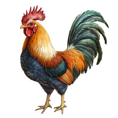 High-resolution watercolor painting vector of Rooster, isolated on a white background. © deltrion