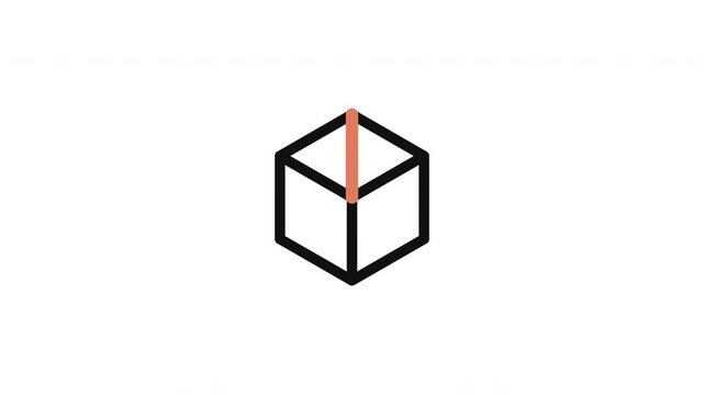 Abstract Geometric Cube Icon Design with Minimalist Monoline Style and Bold Red Element for Modern Business and Creative Digital Projects