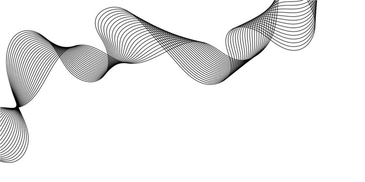 Abstract vector wave ribbon with overlapping black and gray lines, smooth flowing sinusoidal motion design, modern oscillation and dynamic depth