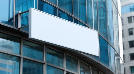 Obraz premium Blank rectangular storefront sign mounted on glass facade