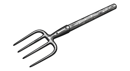Vintage Pitchfork Isolated on White Background - Farm Tool Illustration © Duki