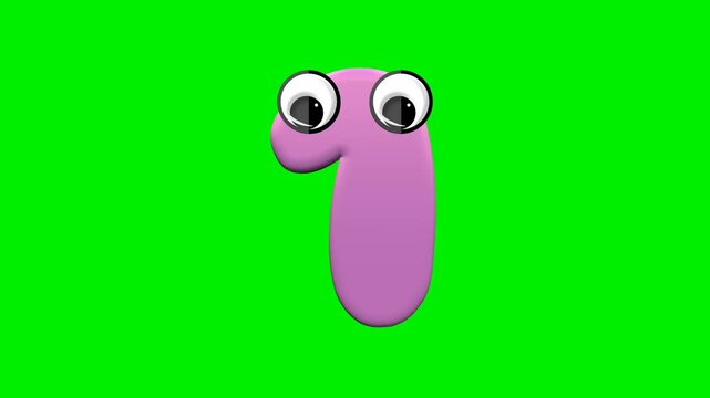 Cute pink 3d number cartoon character collection with big eyes on green screen background chroma key for educational kids video.