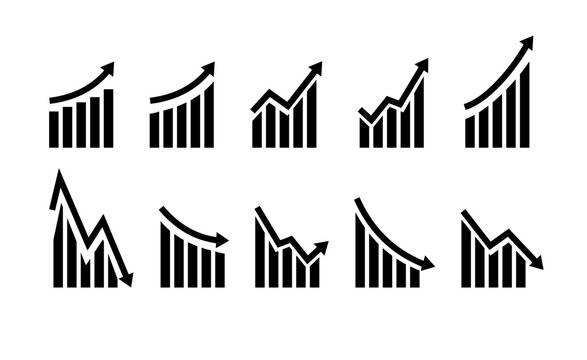Growth vector icon. Graph or diagram with arrow going up and down. Vector
