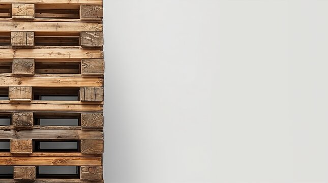 Stacked wooden shipping pallets cross section view with copy space on white background logistics concept