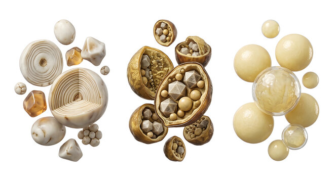 High-Detailed Scientific 3D Render of Plant Cell Ergastic Substances: Starch, Protein, and Lipid Bodies
