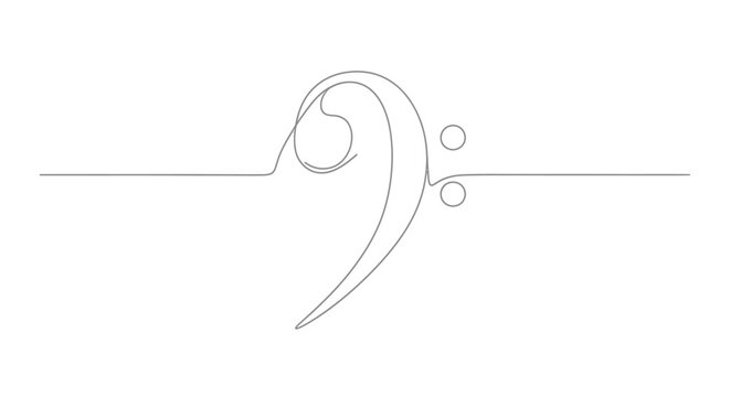 Minimalist Bass Clef Single Line Drawing - Music Symbol on White Background