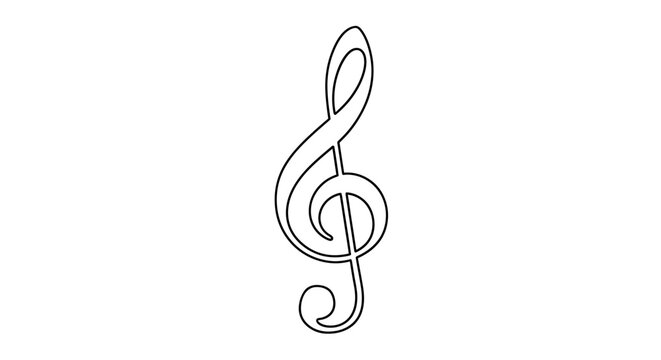 Elegant Treble Clef Music Symbol Outline on White Background