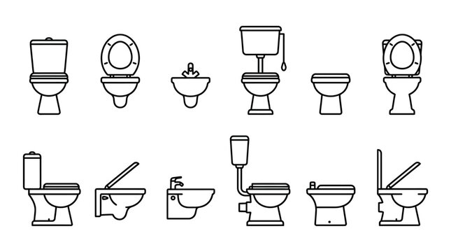 Collection of various types of bathroom fixtures and plumbing elements