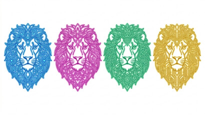 Neon ornamental lion head vector collection with glowing decorative mane designs © MDMinarul