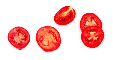 Fototapeta premium Tomato slices isolated on a white background, contour