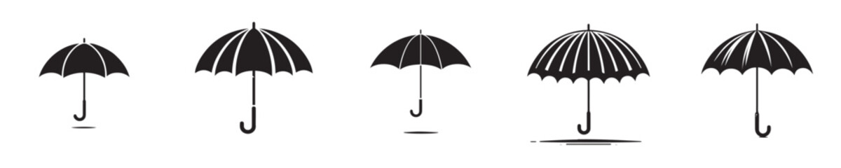 Umbrella icon set vector. Minimalist umbrella silhouettes for rain protection, weather forecast, insurance safety, and web design isolated. © JEFRI