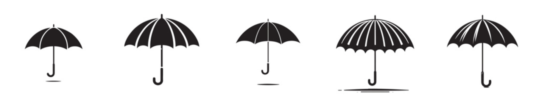 Umbrella icon set vector. Minimalist umbrella silhouettes for rain protection, weather forecast, insurance safety, and web design isolated.