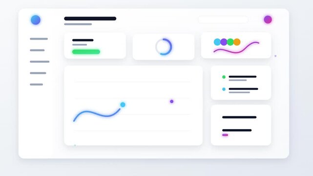 Website app UI infographic dashboard animation, abstract light mode user interface elements analytics loop, modern desktop application data presentation stock clip video