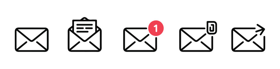 Email icon set. new message notification, mail send and receive linear symbols. social media sign up. © MSTGIRATUN