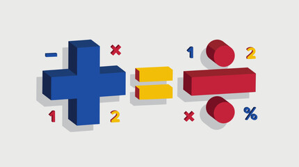Naklejka premium Colorful 3D math symbols and numbers.
