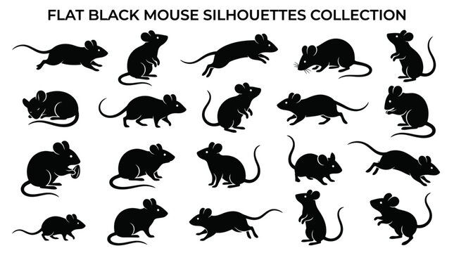 Flat black mouse silhouettes collection.