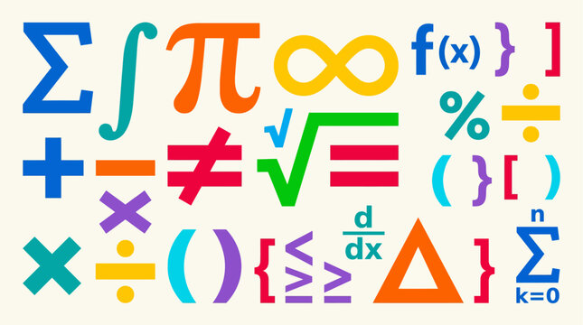 Colorful mathematical symbols and equations.